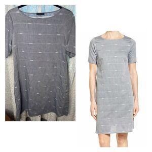 Eileen Fisher Denim Blue Nomadic Stripe Organic Cotton Knee Length Shift Dress L